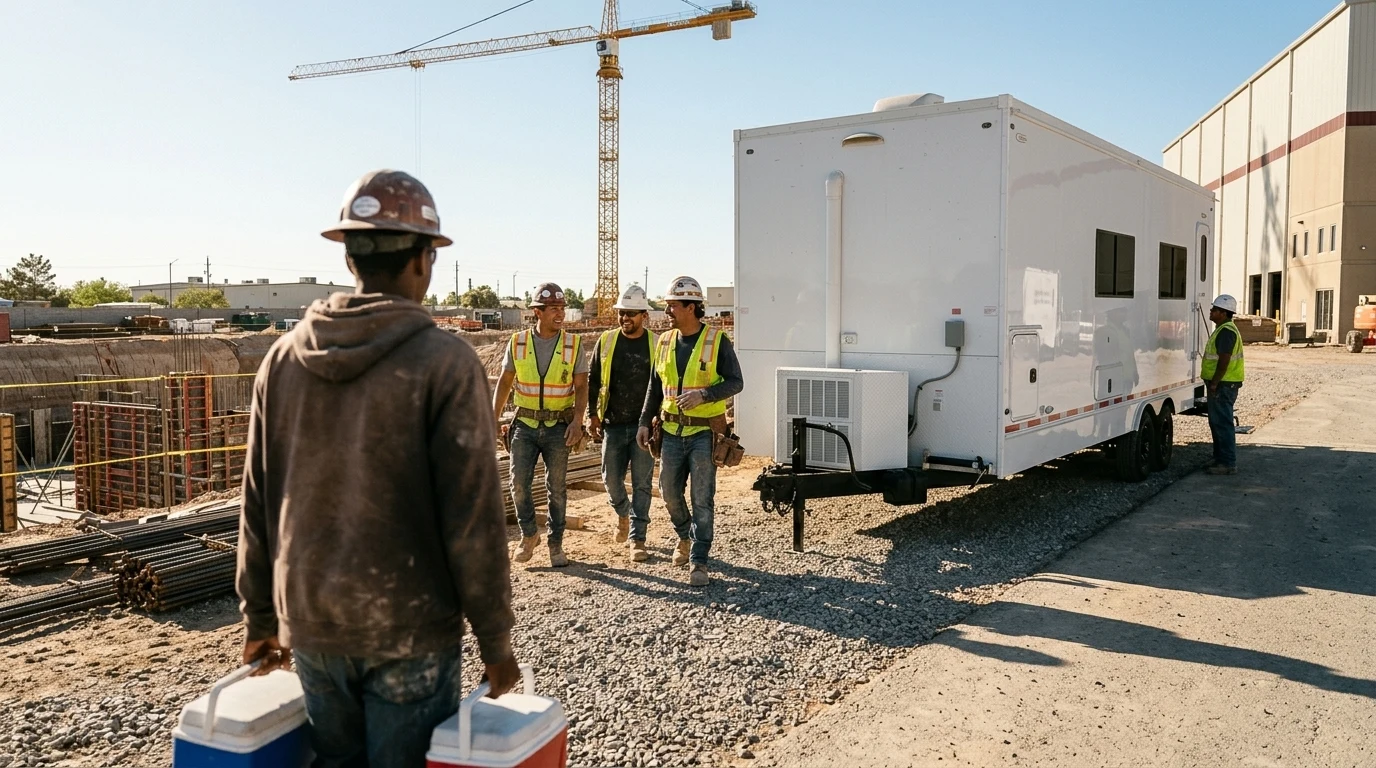 Break room trailer on a commercial construction site