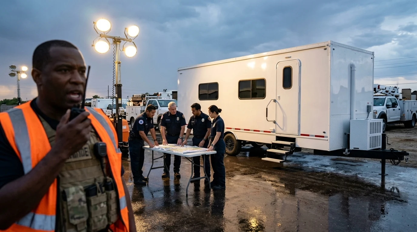 Command trailer at an emergency response staging area