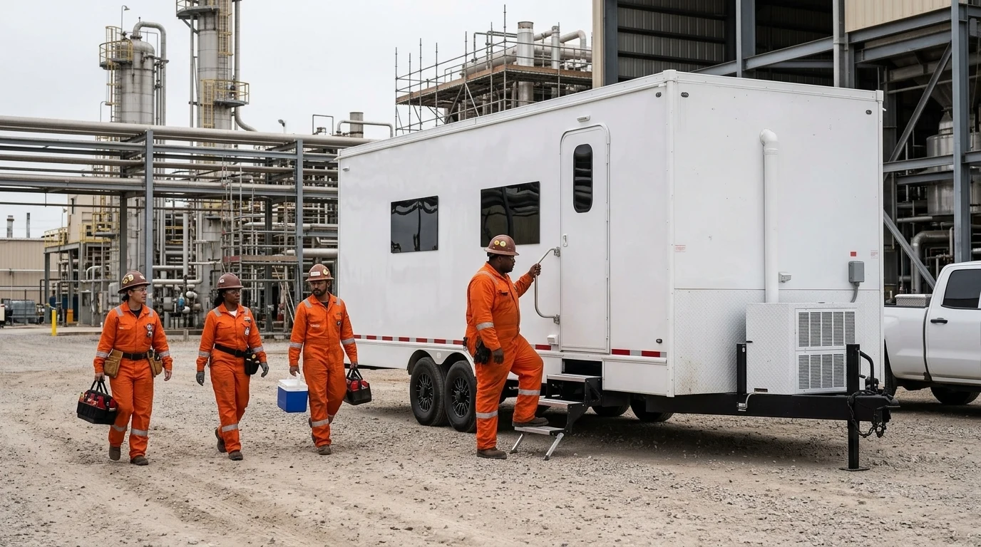 Office trailer at an industrial plant during a shutdown