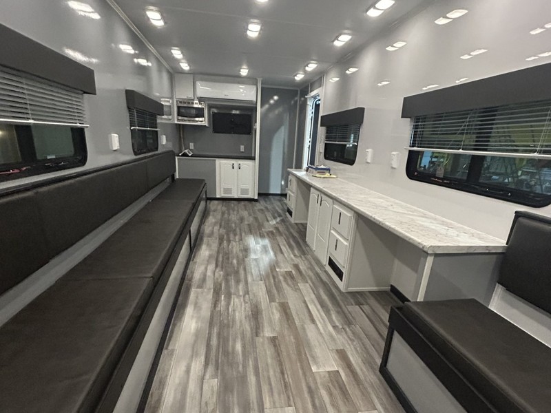 full interior of the mobile office break room cooling trailer