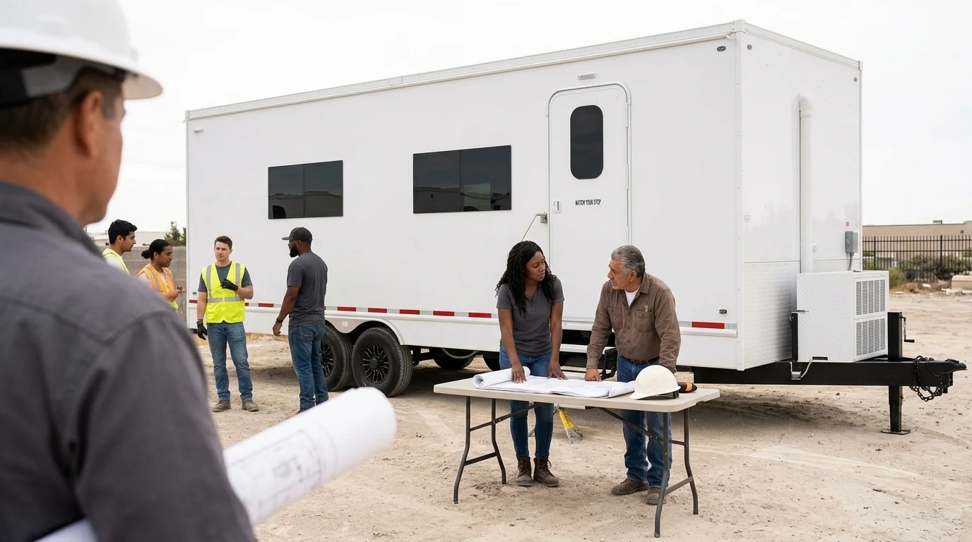 Mobile office trailer rental at a construction site
